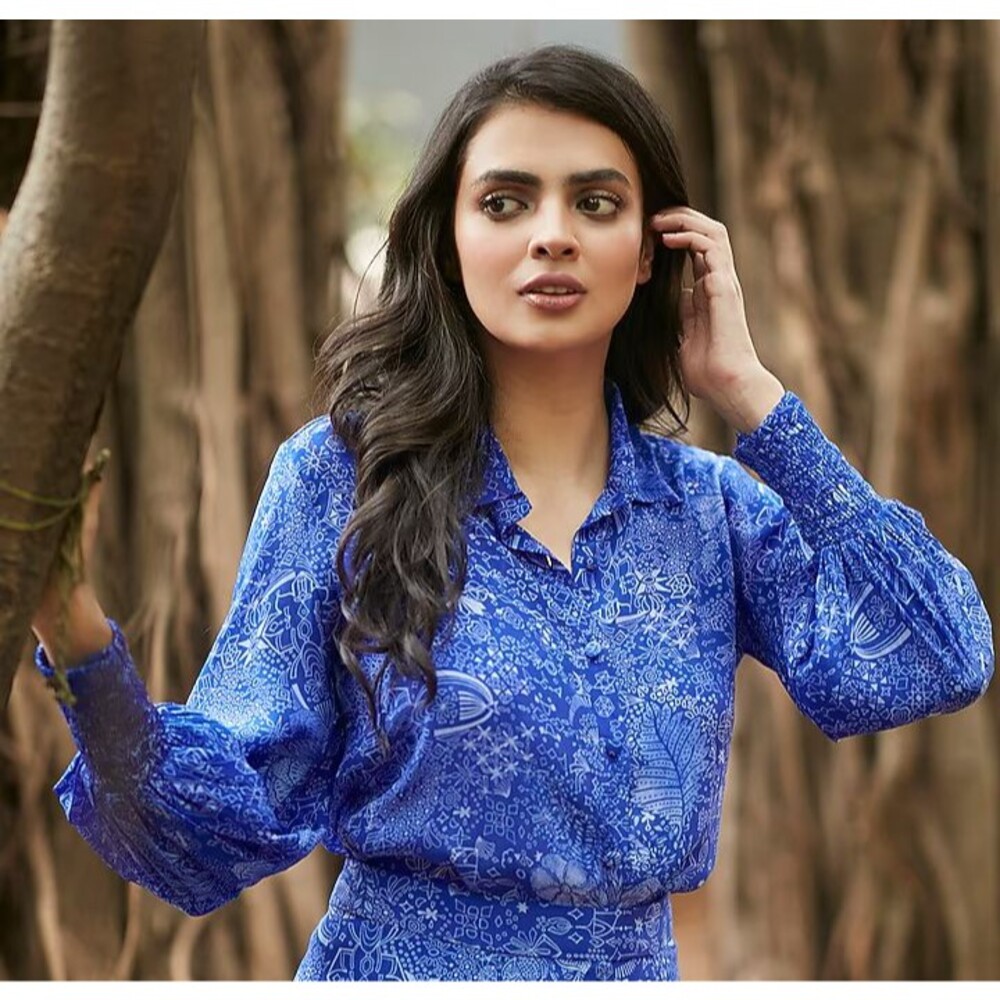 ANKITA DHARMAN wishlist Midnight Blue Viscose Natural Crepe Button-Down Shirt XL